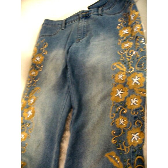 Women's Venus Blue Denim Embellished Embroidered Distressed Jeans Sz 8 - Picture 10 of 14